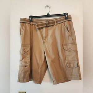 Iron Co. Casual Cargo Shorts Men 34 Tan Cotton with belt Regular Fit